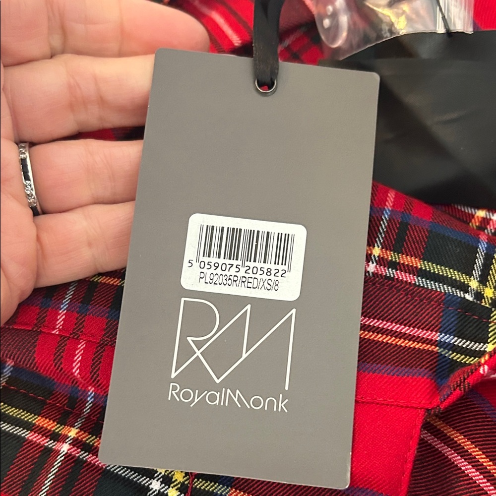 NEW Rare Stewart Tartan Red Plaid Overalls Jumpsuit XS Royal Monk Preppy Punk - Picture 10 of 16